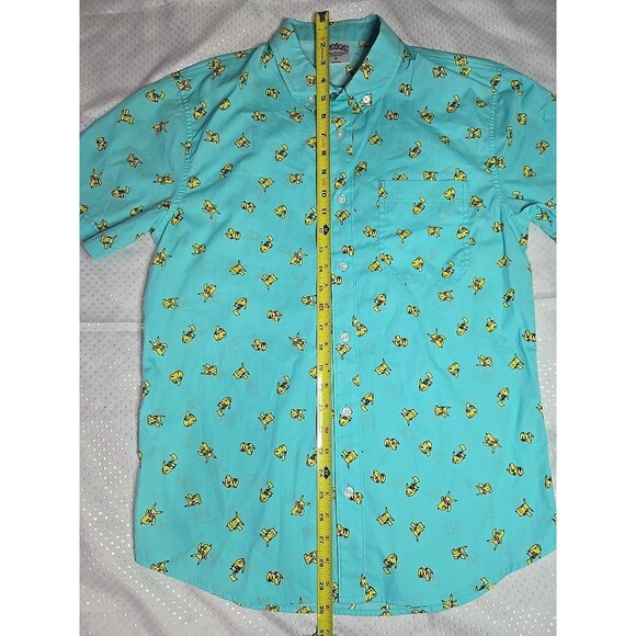 Pokemon Button Down Short Sleeve Shirt Pikachu All Over Print Blue Mens Small - Picture 5 of 6